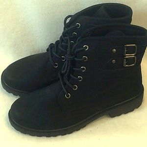 Black Lace Up Boots w/2 Decorative Buckles